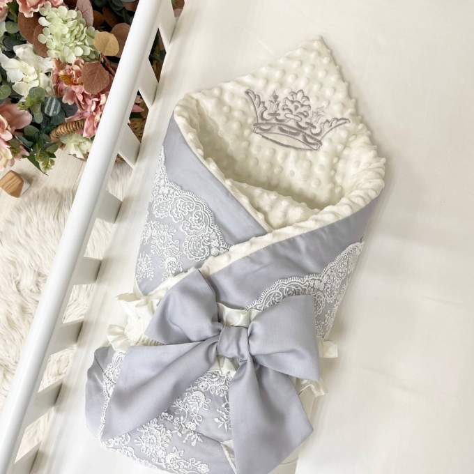 Paturica bebe din satin si tesatura minky Classic Gri (6)